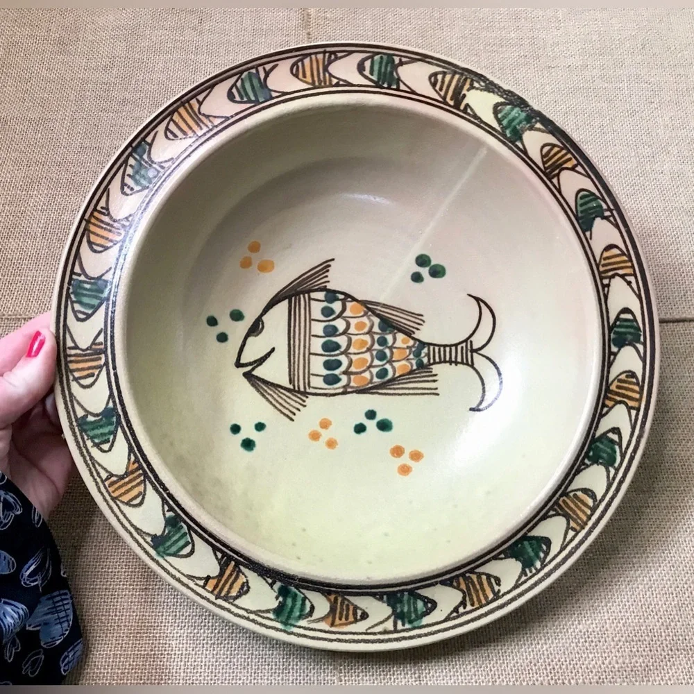 Vintage Sasso Italian Pottery Bowl Fish Image Southwestern Boho Coastal Cowgirl